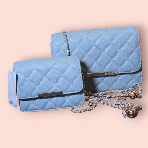 Powder Blue Quilted Women's Bag Set Includes 2 Bags - Picture 1 of 12